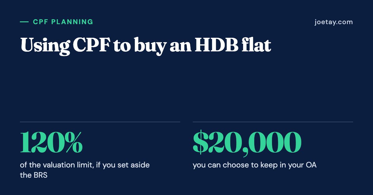 Using CPF to buy an HDB flat: 120% of the valuation limit, if you set aside the BRS; $20,000 you can choose to keep in your OA.