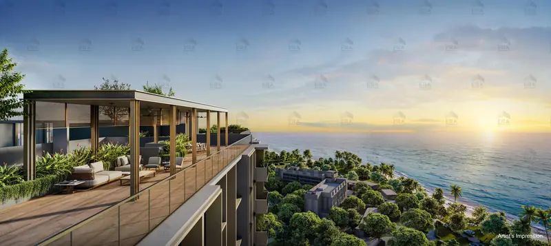 Coastal Cabana sky terrace at sunset, artist's impression