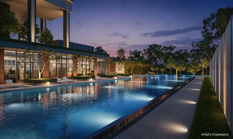Hudson Place Residences pool at dusk, artist's impression
