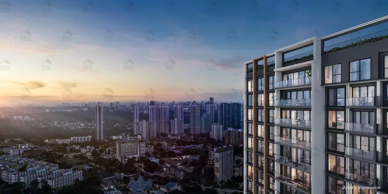 Hudson Place Residences city view at dusk, artist's impression