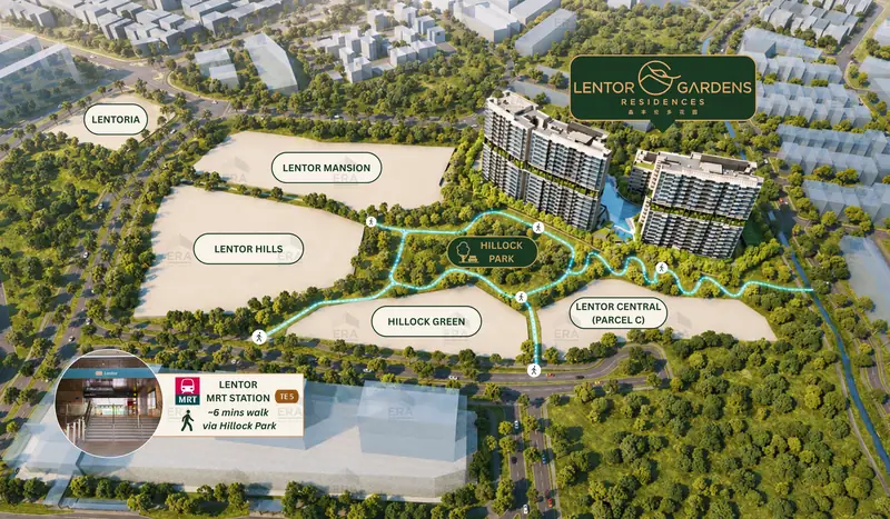 Lentor Gardens Residences aerial view of the Lentor estate, artist's impression