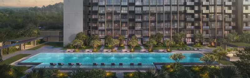 Narra Residences pool at dusk, artist's impression