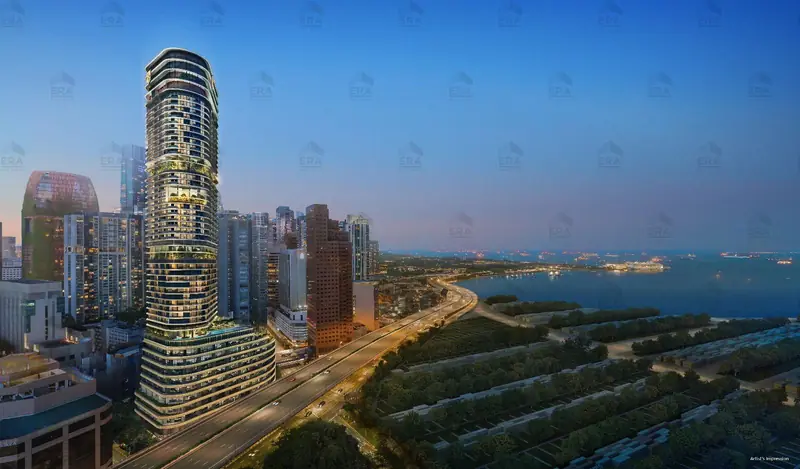 Newport Residences tower at dusk, artist's impression