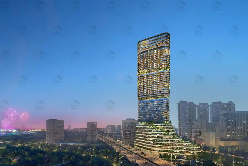 Newport Residences tower at night, artist's impression
