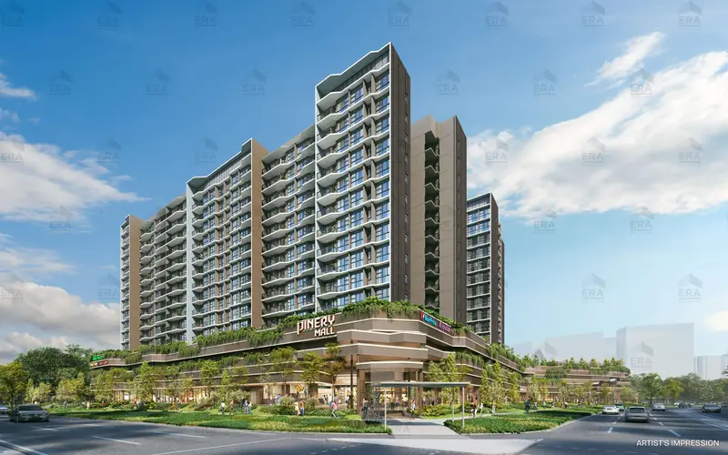 Pinery Residences facade and Pinery Mall, artist's impression