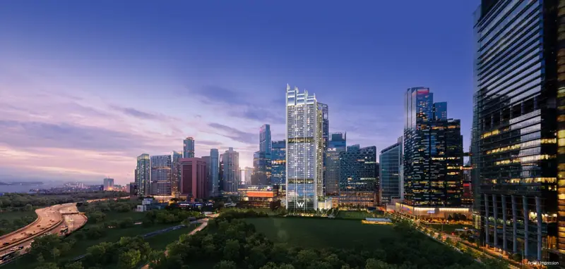 W Residences Marina View Marina Bay skyline at dusk, artist's impression