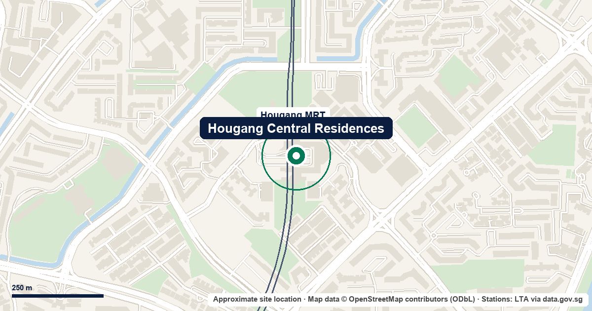 Map of Hougang Central Residences at Hougang Avenue 10 / Hougang Central, D19, 70 m from Hougang MRT