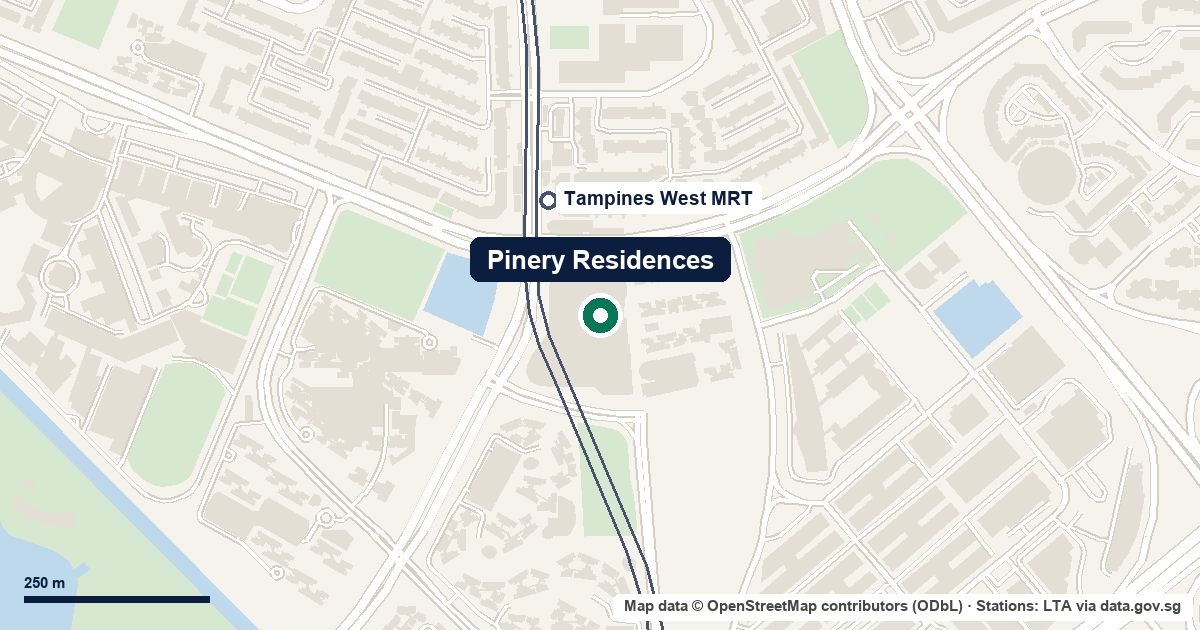 Map of Pinery Residences at Tampines Street 94, D18, 170 m from Tampines West MRT