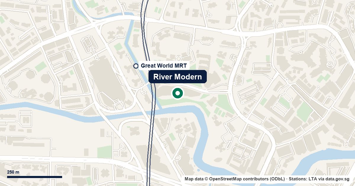 Map of River Modern at River Valley Green, D09, 230 m from Great World MRT