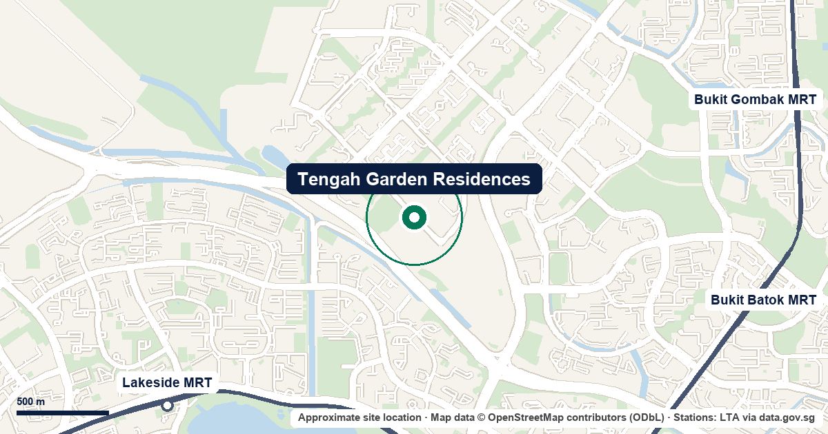 Map of Tengah Garden Residences at Tengah Garden Avenue, D24, 1.3 km from Chinese Garden MRT