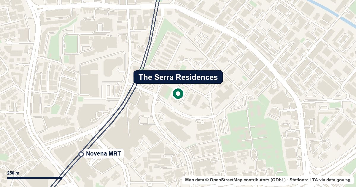 Map of The Serra Residences at 7 Bassein Road, D11, 520 m from Novena MRT